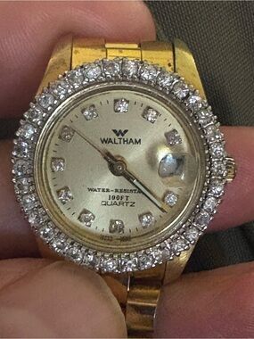 Waltham diamond Bezel Women's Gold-Tone Quartz Watch -Needs battery